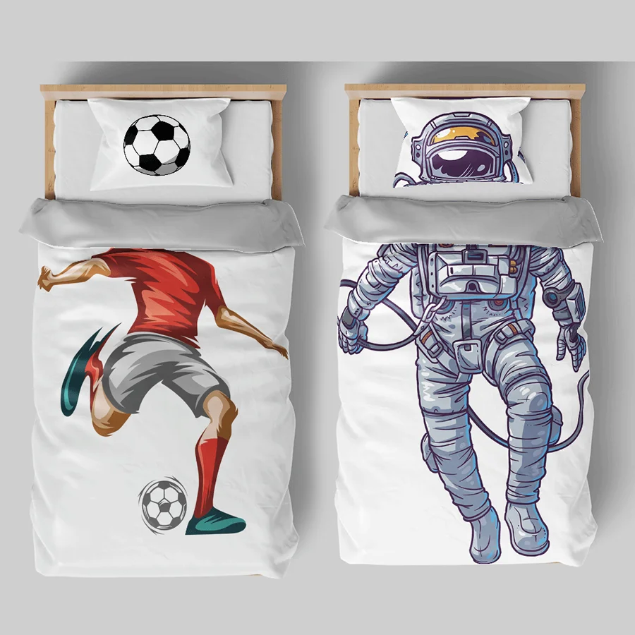 

Mermaid/Football/Astronaut Creative Duvet Cover Child Single Bed Linen For Children Housse De Couett White Comforter Bedding Set