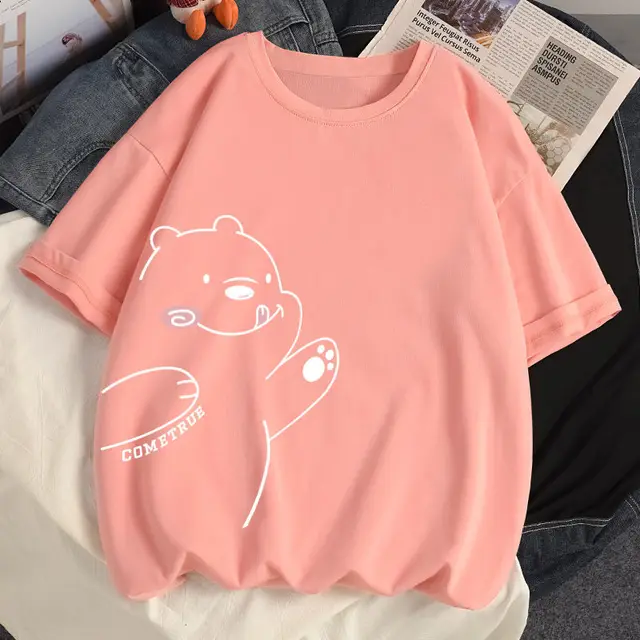 New Loose Large Size Spring And Summer Short-Sleeved Printed T-Shirt Female Students Korean Version Of The Wild pink