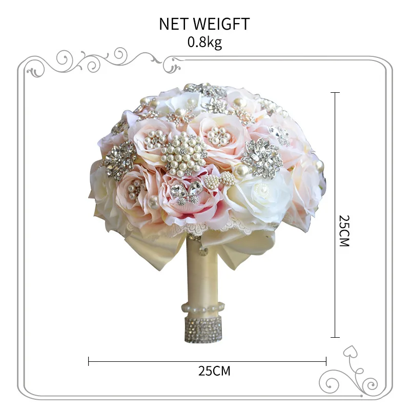 Luxury Crystal Wedding Bouquet Artificial Rose Bridal Bouquets Silver Satin Wedding Flowers De Marriage