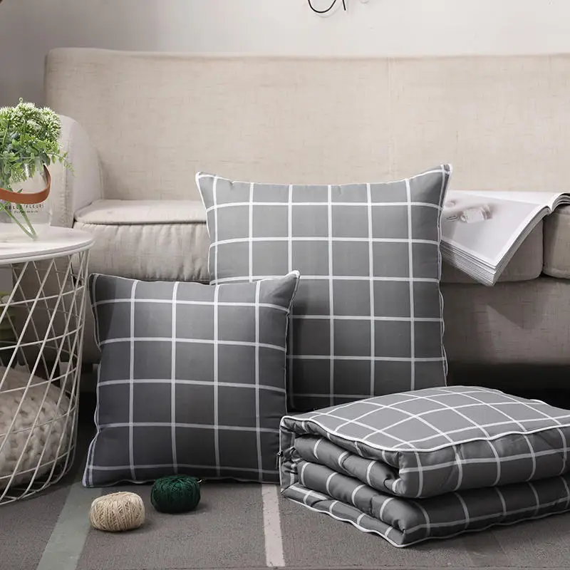 

Simple nonprinted grid multi-function cushion pillow quilt foldable two-wash cotton air conditioning Xia Liang quilt sofa pillow