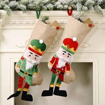 

New Year Christmas Candy Bag Standing Walnut Soldier Christmas Stocking Gift Bag Children Unisex Christmas Party Home Decoration