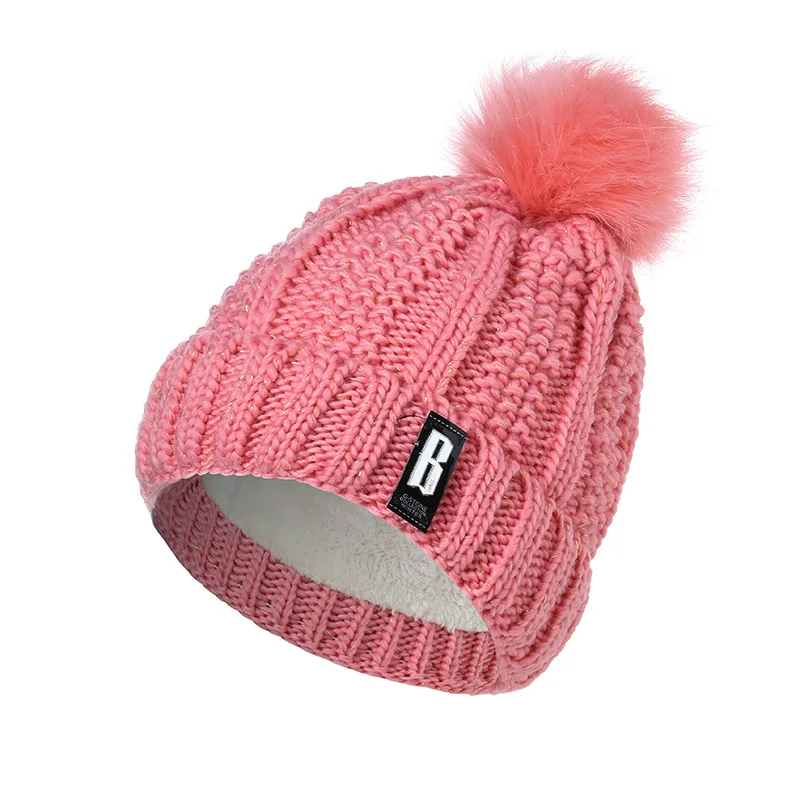 Лидер продаж, зимняя вязаная шапочка, шапки, Толстая теплая шапка, шапка Skullies, женская вязаная шапка с буквенным принтом, шапочка, шапки с ушками, комплект - Цвет: pink hat