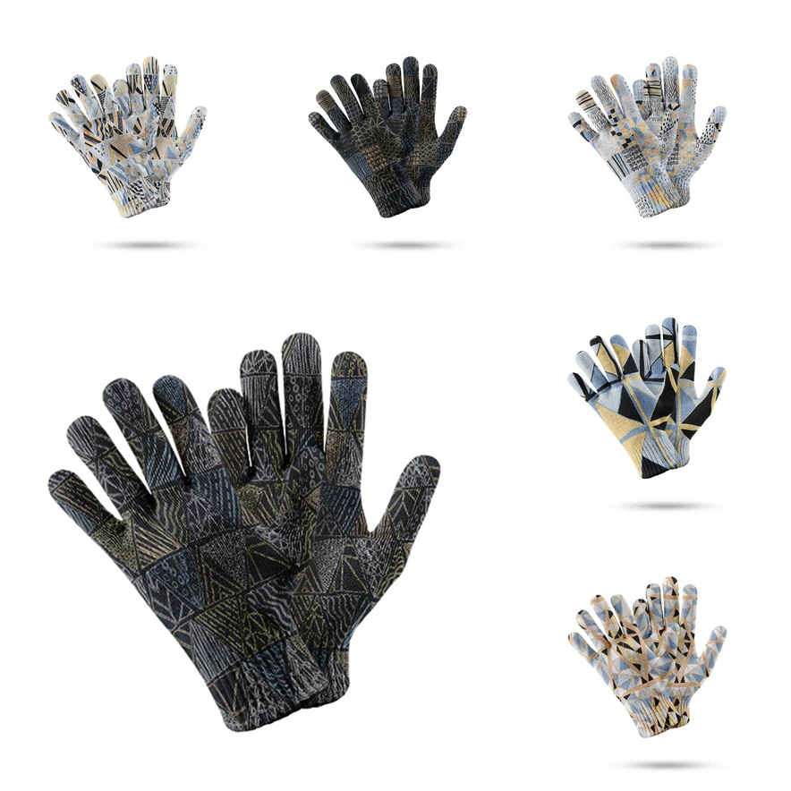 

Men Warm 3d Print Knitted Touch Screen Mitten Worthwhile Winter Cycling Compression Mittens Activity Ski Non-Slip Sport Gloves