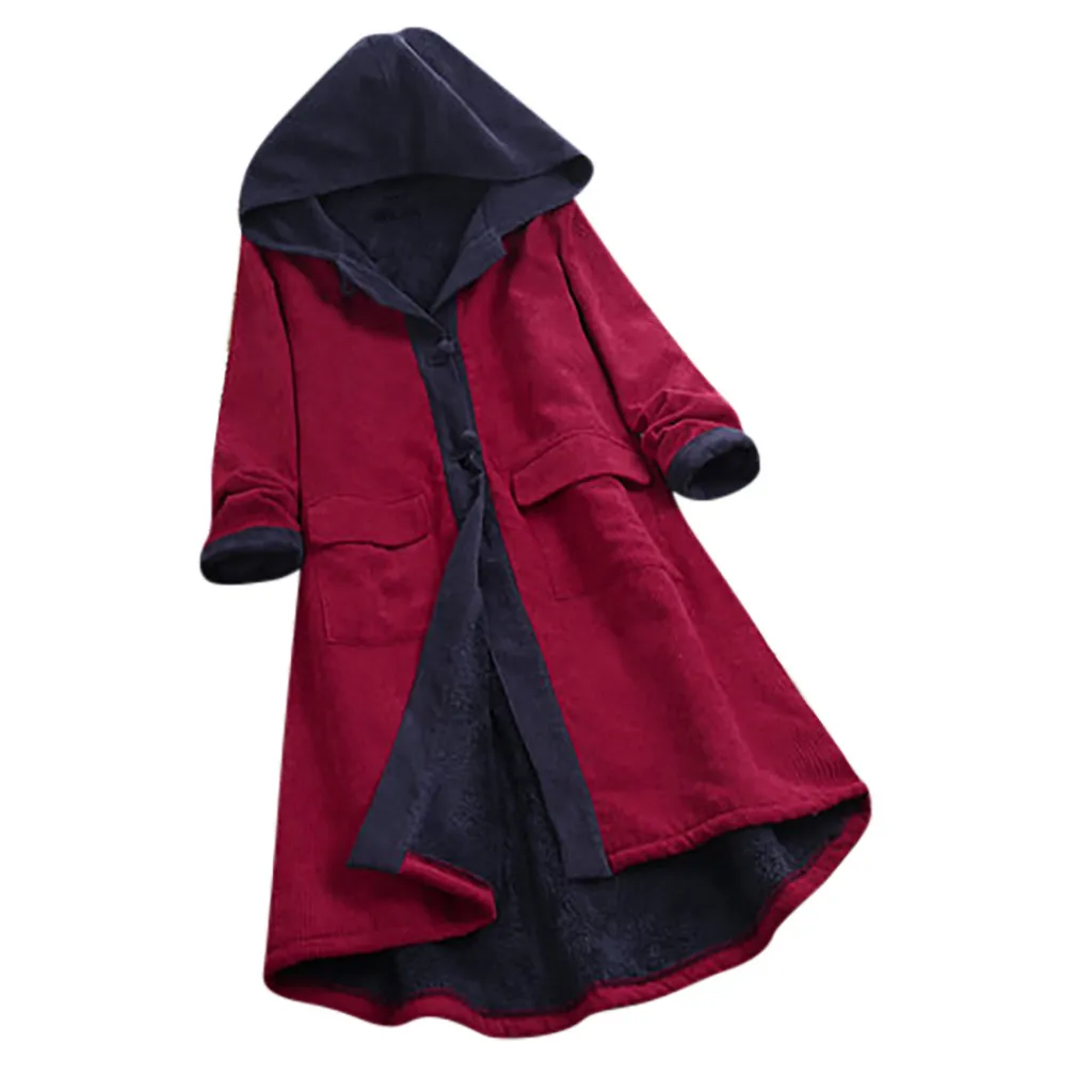 Осенние винтажные женские длинные куртки, женские повседневные Лоскутные Пальто с пуговицами, пальто с длинным рукавом, пальто-кардиган, верхняя одежда размера плюс#3 - Цвет: Red