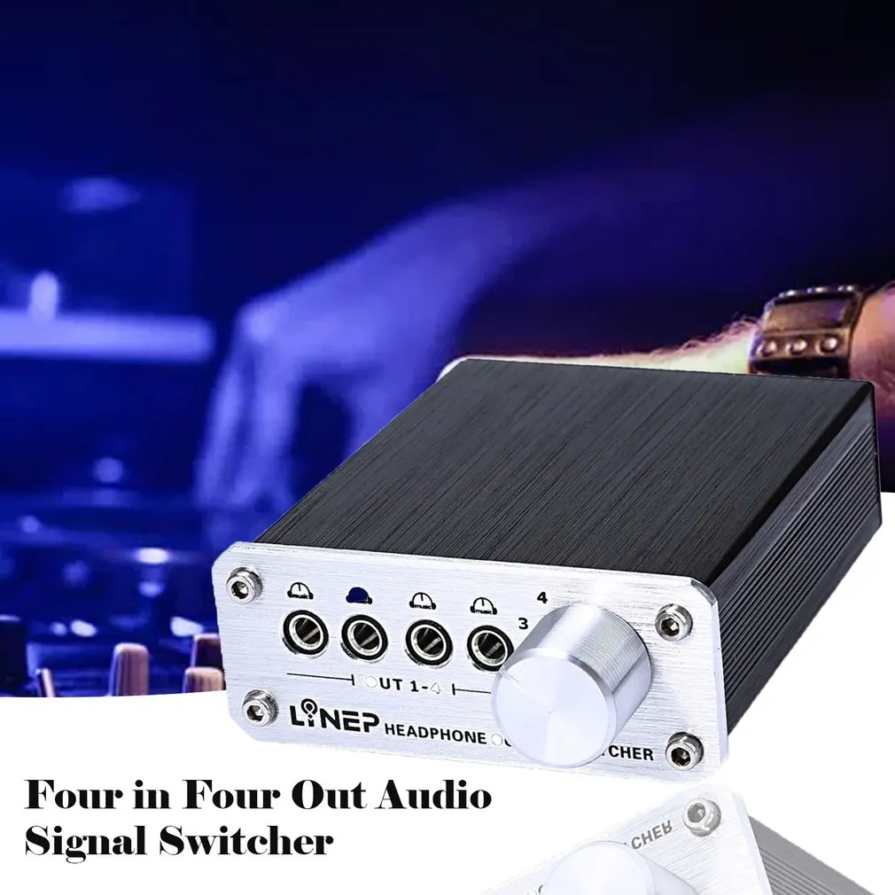 985 Professional Four in and Four out Audio Signal Switcher Headphone Splitter Audio Signal Comparator DTS 2 2 0 AC Metal