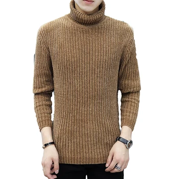 

2019 High Quality Warm Turtleneck Sweater Men Fashion Solid Knitted Mens Sweaters Casual Slim Pullover Male Double Collar Tops