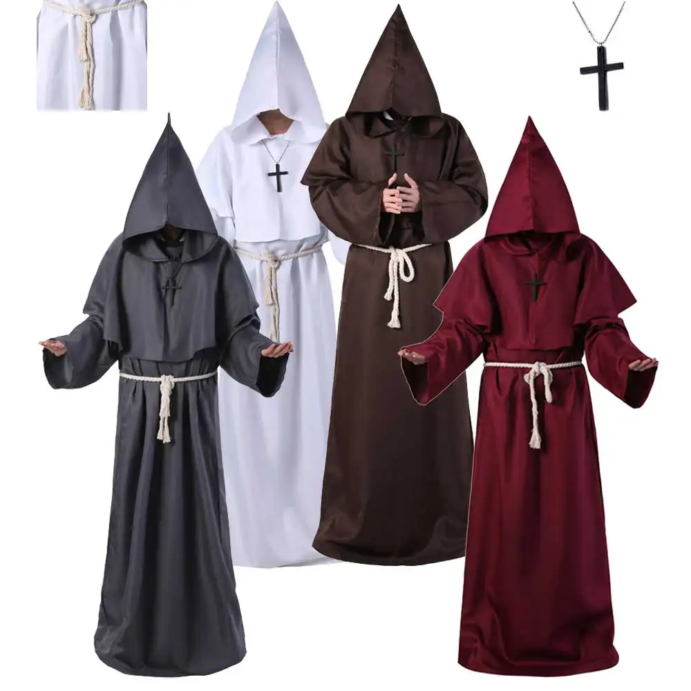 Мужские и женские Priest Robe Косплей двубортный жилет плащ волшебника бусы пояс
