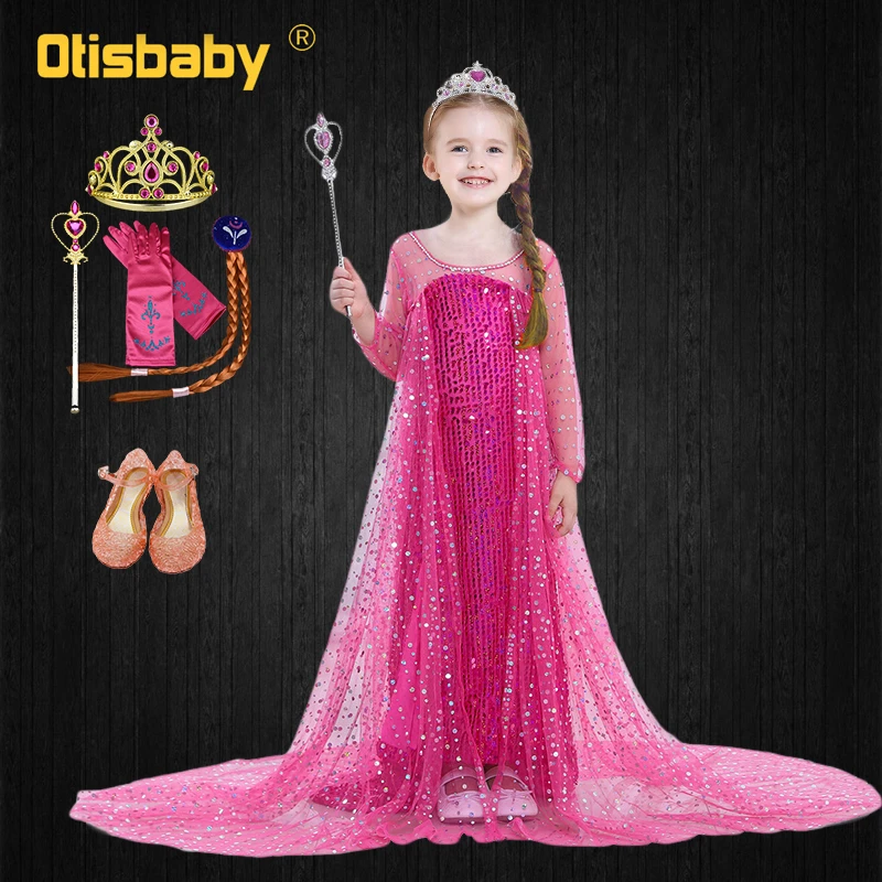 Zomer Stijl Anna Elsa Meisjes Kleding Kids Rapunzel Snow Queen Dress 2 Party Elza Pailletten Kostuum vestido|Jurken| - AliExpress