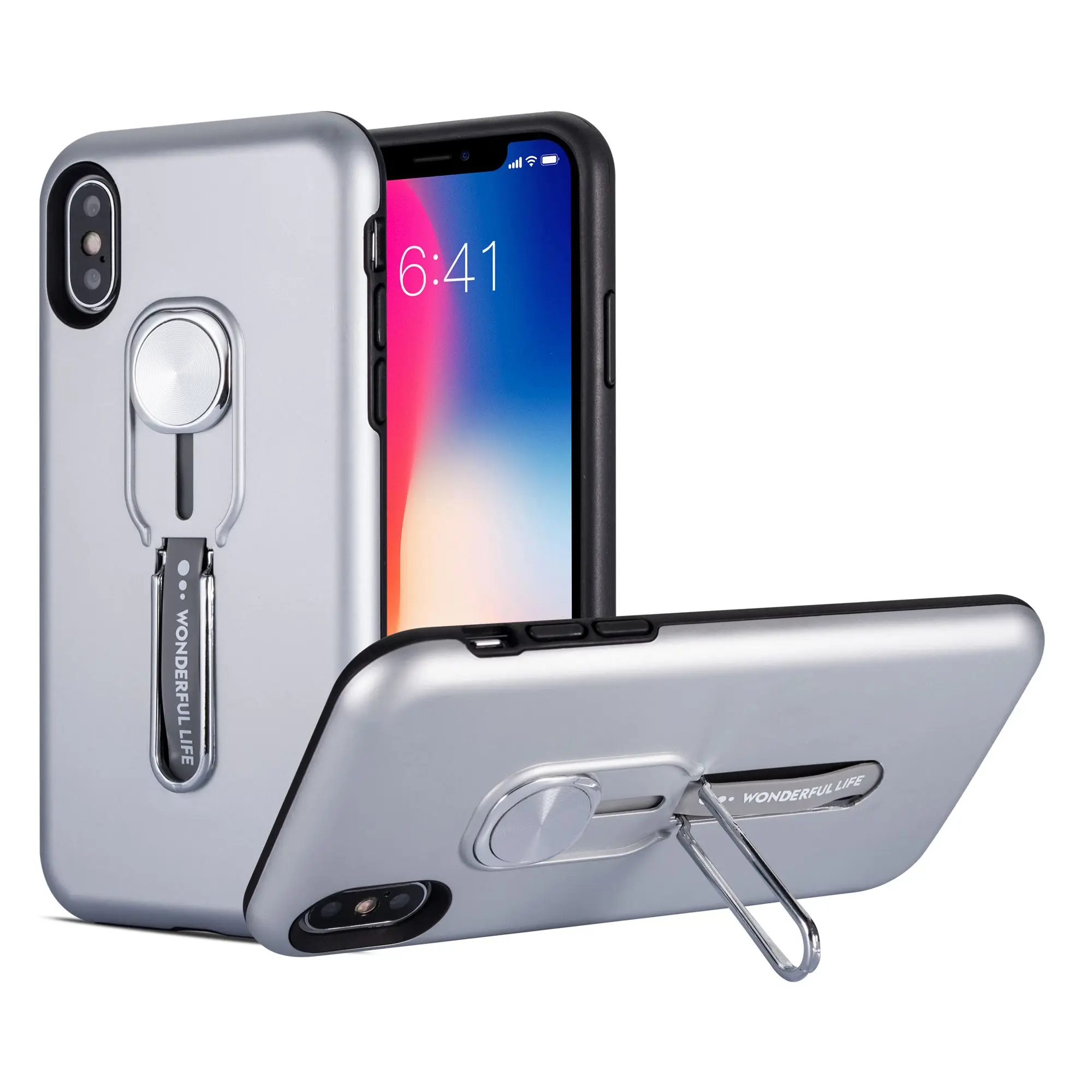 

For iPhone X iPhone Xs Back Case TPU + PC Shockproof Anti-scratch Phone Protective Shell with Bracket and Adsorbable Function