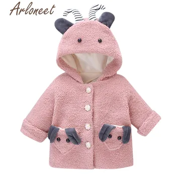 

ARLONEET Cartoon Coat Baby Girls Warm Winter Thick Coat Dog Print Button Ear Hooded Outerwear Cotton Jacket Toddler Girls Coat