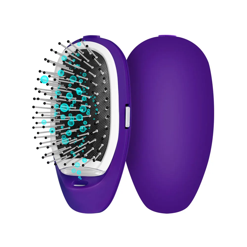 Электрическая Ионная Щетка для волос мини щетка для волос Массажная кожа головы ионная cepillo для выведения волос Антистатическая отрицательная ионная стайлер для волос - Цвет: Фиолетовый