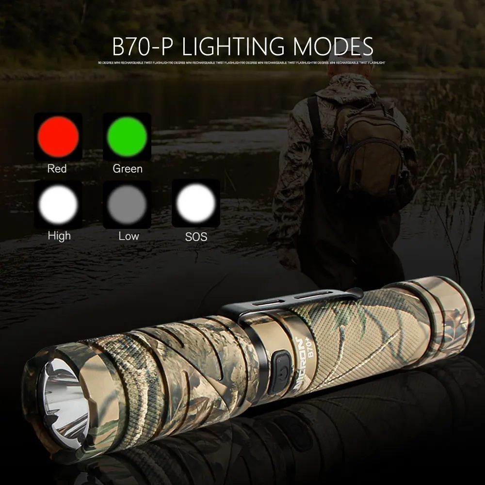 Nicron 3色ライト90度迷彩充電式ツイスト懐中電灯360ロータリー