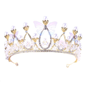 

Vintage Classic Wedding Crystal Rhinestone Crown Bridal Tiara Hair Accessory Inlaid Pearl Headdress