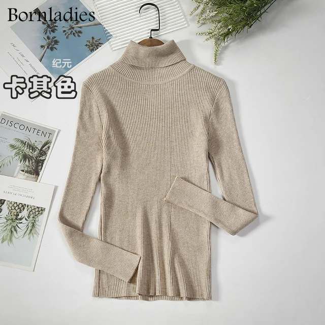 Bornladies 2021 Basic Turtleneck Women Sweaters Autumn Winter Tops Slim Women Pullover Knitted Sweater Jumper Soft Warm Pull Khaki