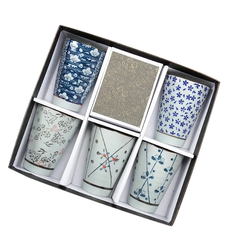 Water Cup Milk Japanese-style Hand-painted Blue and White Family Set Mug Ceramic Tea Five-color | Дом и сад