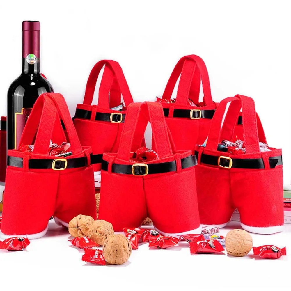 Мешки для вина, Подарочный мешок, рождественские штаны Санта-Клауса, упаковка для печенья, конфет, рождественские украшения, вечерние мешочки, сумки cadeaux noel 4FM