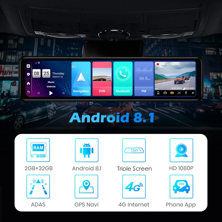Зеркало заднего вида Автомобильный видеорегистратор 4G Full Network ADAS GPS Wifi Android