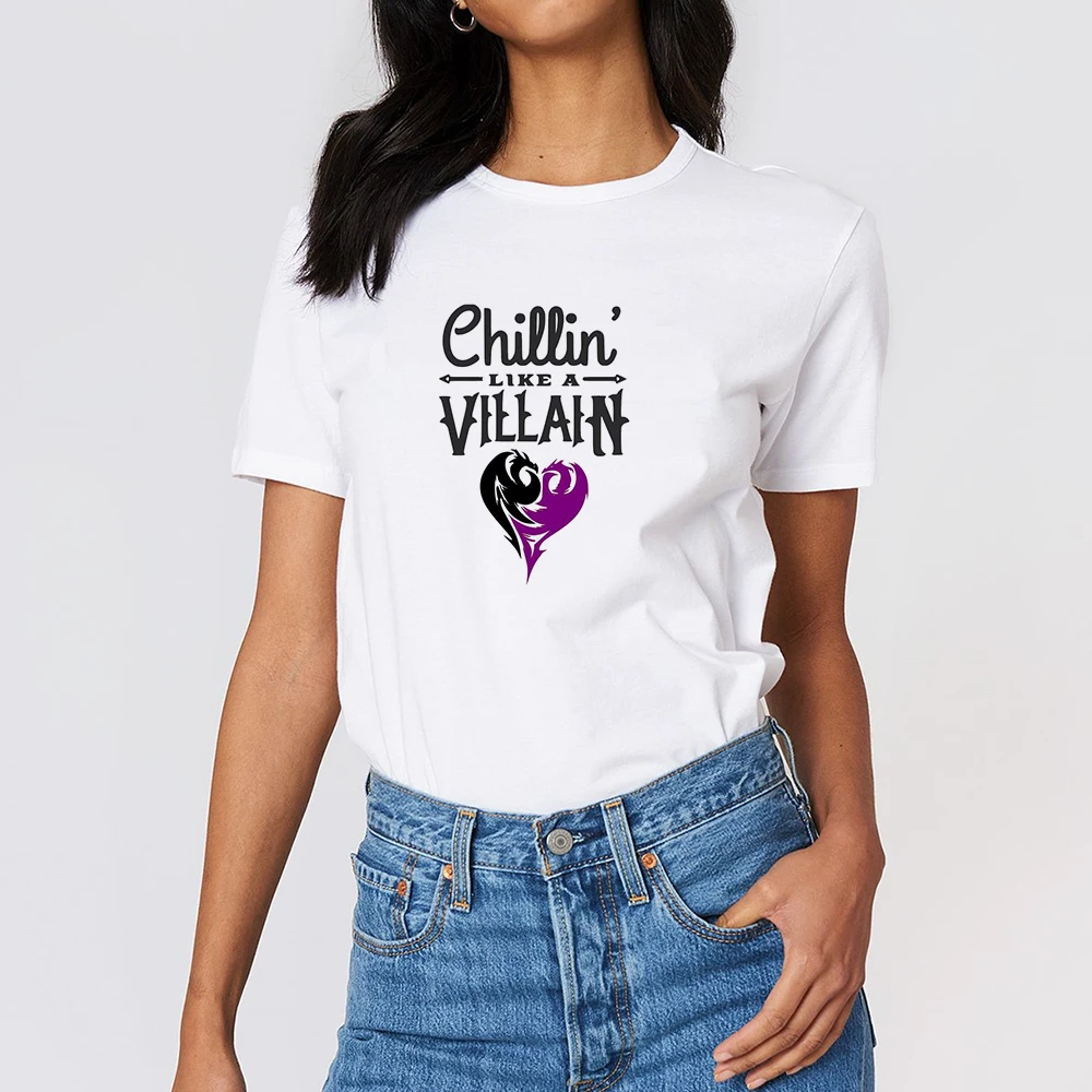 

Ladies Oversize Maleficent Chillin like a Villain tshirt Persionalized Summer T Shirt Harajuku Printing Design O-Collar T-shirt