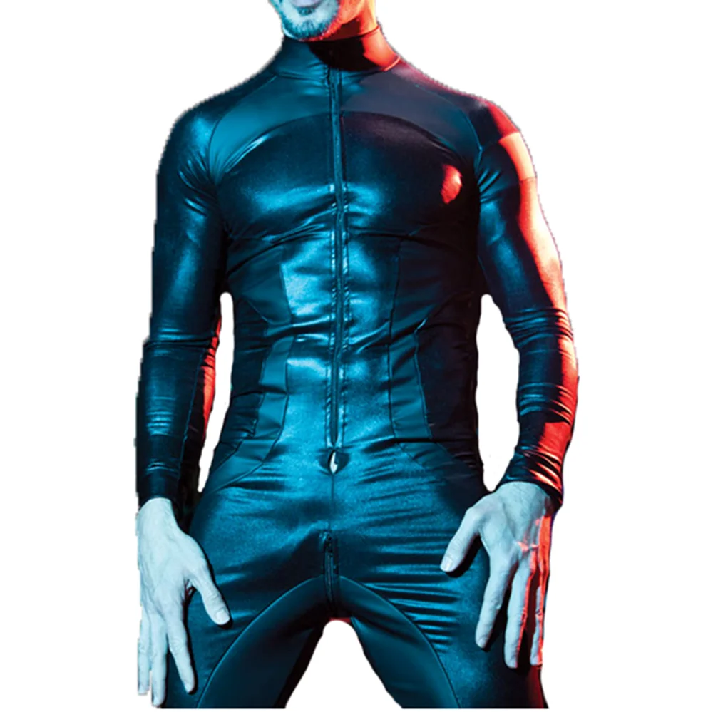 

Sexy Costumes Gay Men Erotic Lingerie Latex Bodysuit Men Sexy PVC Leather Catsuit Zipper Nightclub Open Crotch Underwear Fetish