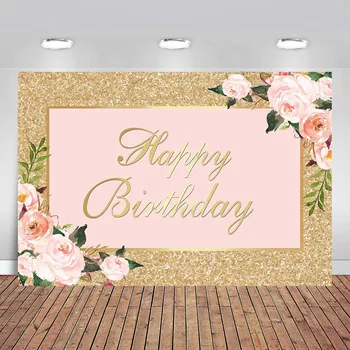 

Photography Backdrop Gold Flowers Child Birthday Party Desserts Table Banner Customize Photo Background Studio Photocalls