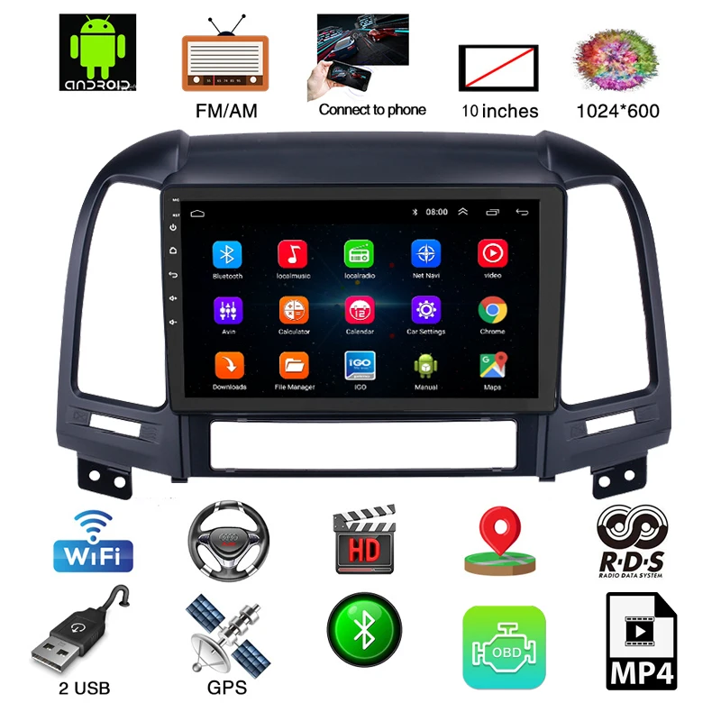 Clearance Android 8.1 car radio multimedia player navigation For Hyundai Santa Fe 2006-2012 with stereo car dvd GPS player free map 3