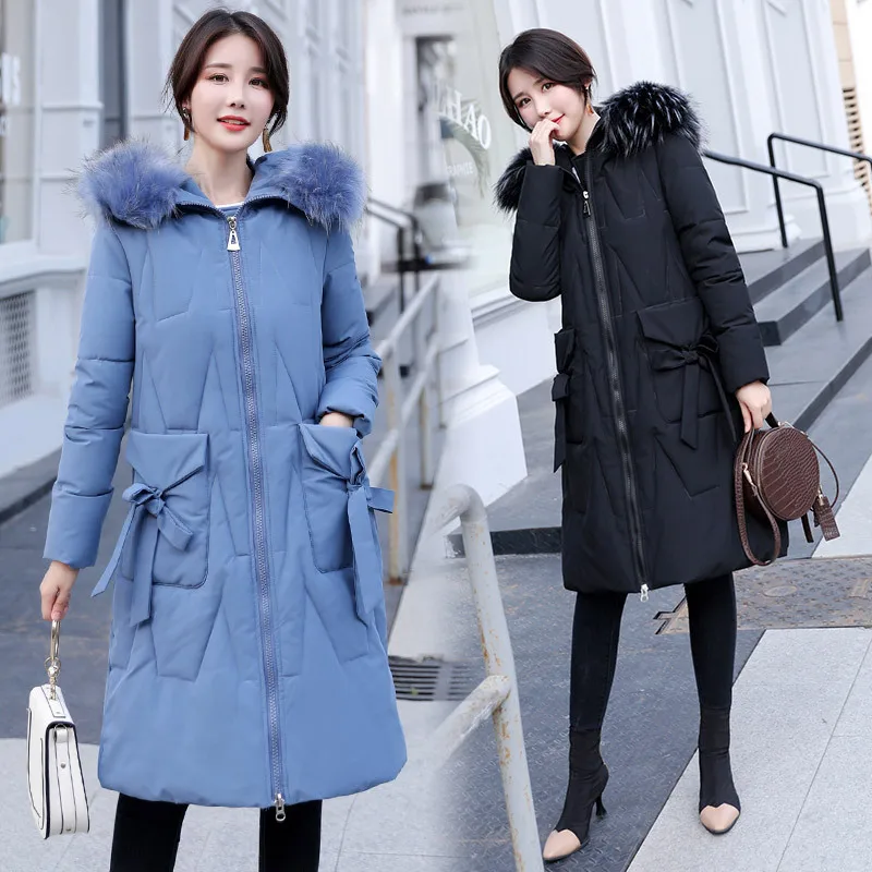 

Cotton-padded Jacket Women's 2019 Winter New Style Korean-style Loose-Fit Mid-length Large Fur Collar Cotton-padded Clothes Long