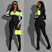 Женский спортивный комбинезон с глубоким v-образным вырезом, с цветными блоками, с карманами, официальный комбинезон, Модный женский комбинезон для элегантной леди, одежда