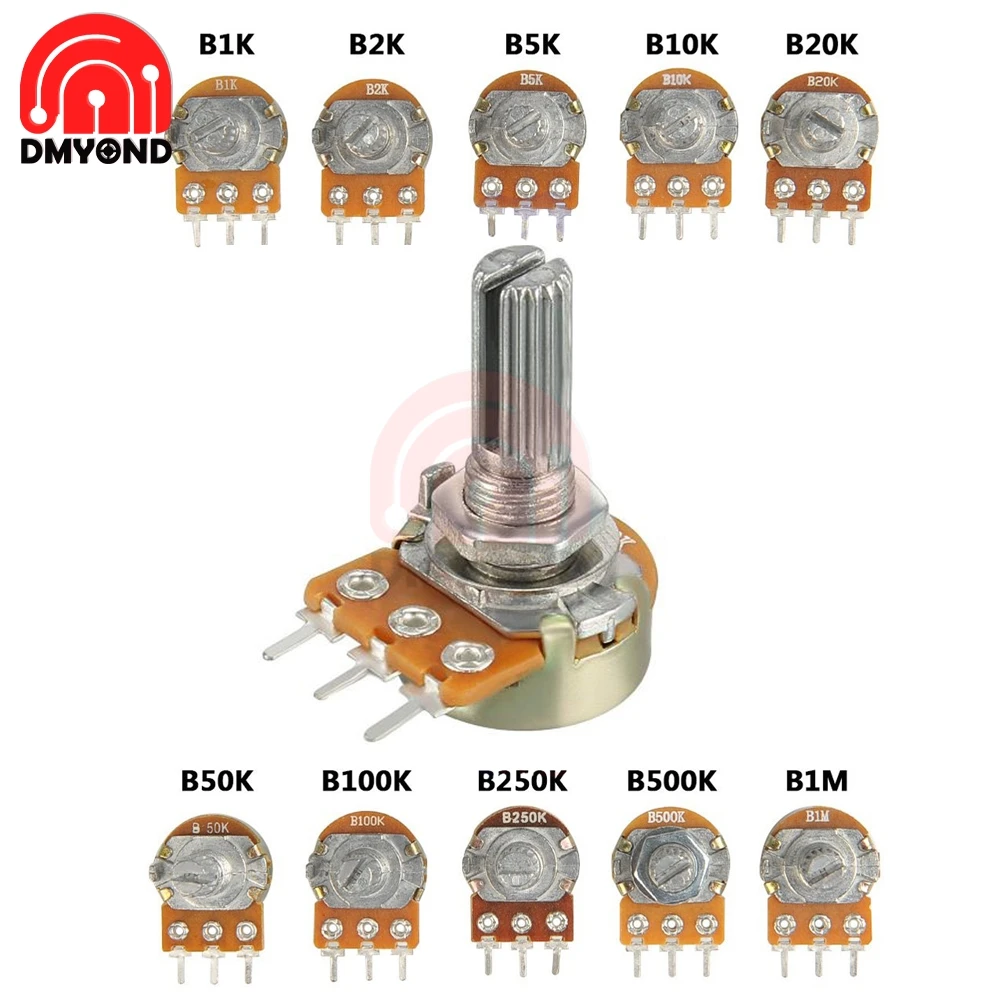 

WH148 Rotary Potentiometer 3PIN 20MM Single Layer Knurled Shaft Linear Taper Rotary Potentiometer Resistor With Nuts Washers