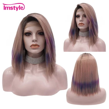 

Imstyle Pink Blue Purple Wig Short Bob Synthetic Lace Front Wig Multicolor Heat Resistant Fiber Party Cosplay Wigs For Women