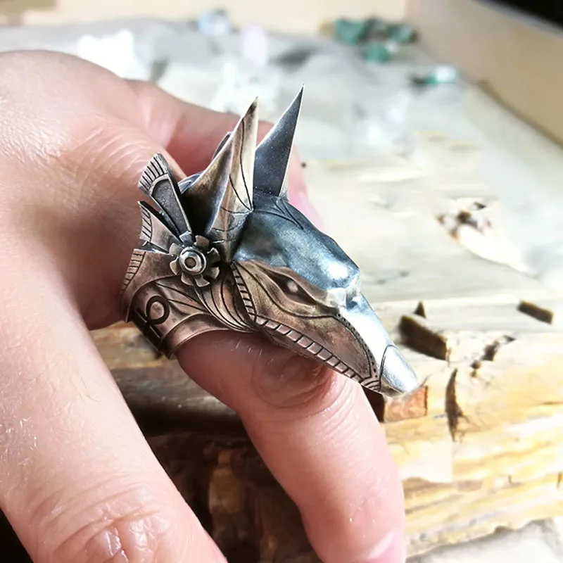 Stainless Steel Ring Finger Ring Animal Ring BEIER Stainless Steel Egypt Cross Anubis God Finger Rings For Men Punk Wolf Head Knuckle Ring Statement Retro Jewelry BR8-360