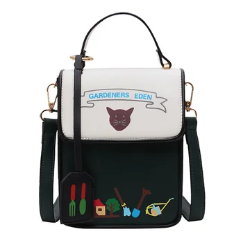 

Women Bags Leather Patchwork Embroidery Handbags Girl Shoulder Bags Cross Body Messenger Bag Female Totes ck Style Cartoon Plant