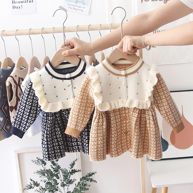 Новое осеннее вязаное платье принцессы в Корейском стиле для девочек