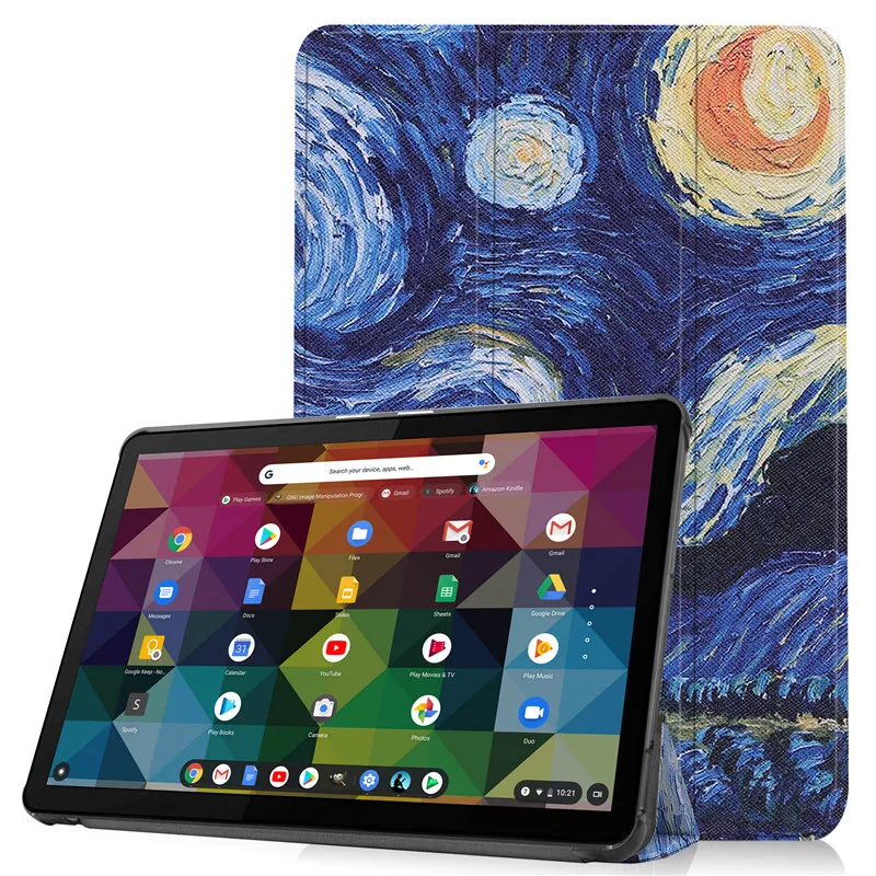 Capa dobrável para lenovo chromebook duet, capa de couro pu 10.1 polegadas