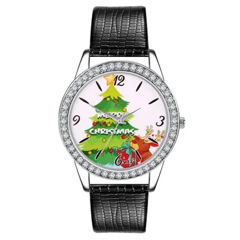 

2020 New Christmas Tree Print Fashion Quartz Watches Women's Casual Quartz Leather Band Watch Analog Wrist Watch #99