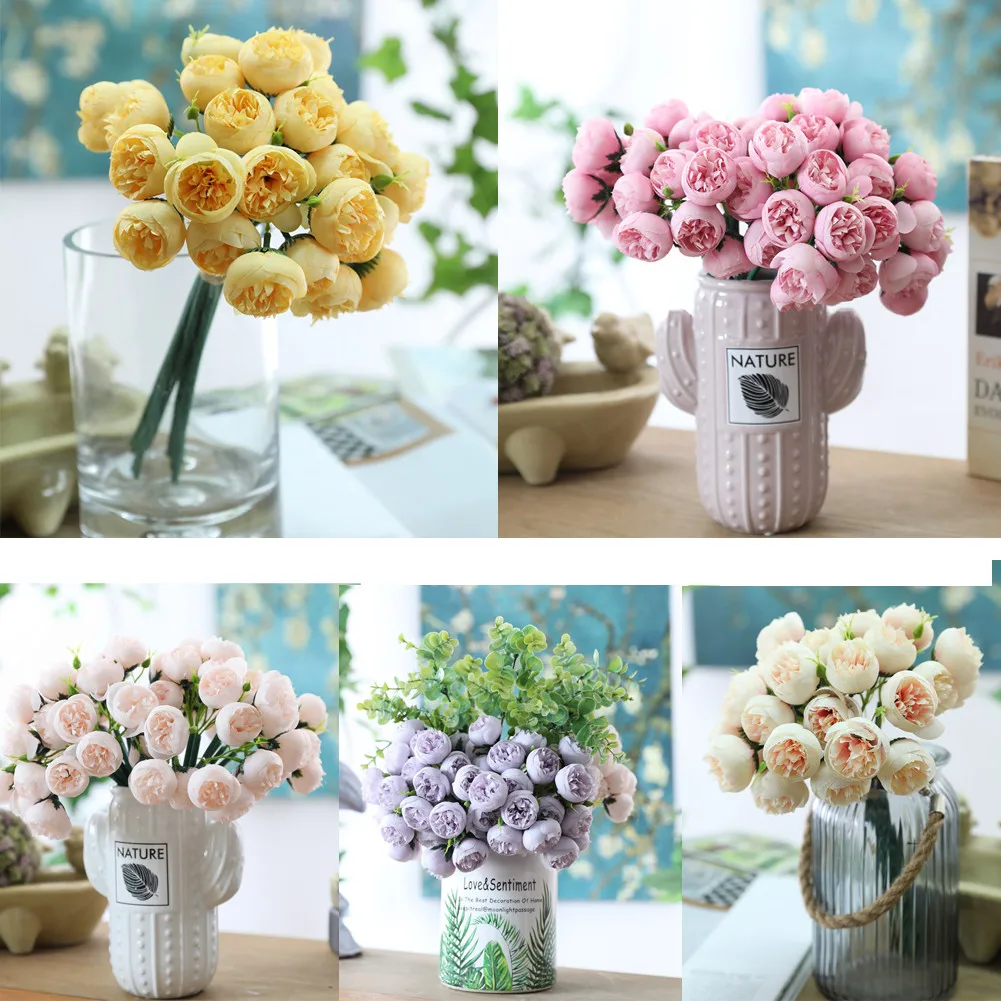 Artificial Bouquet 27 Head Rose Silk Flowers Fake Leaf Wedding Party Decor Home Table Artificial Decorations