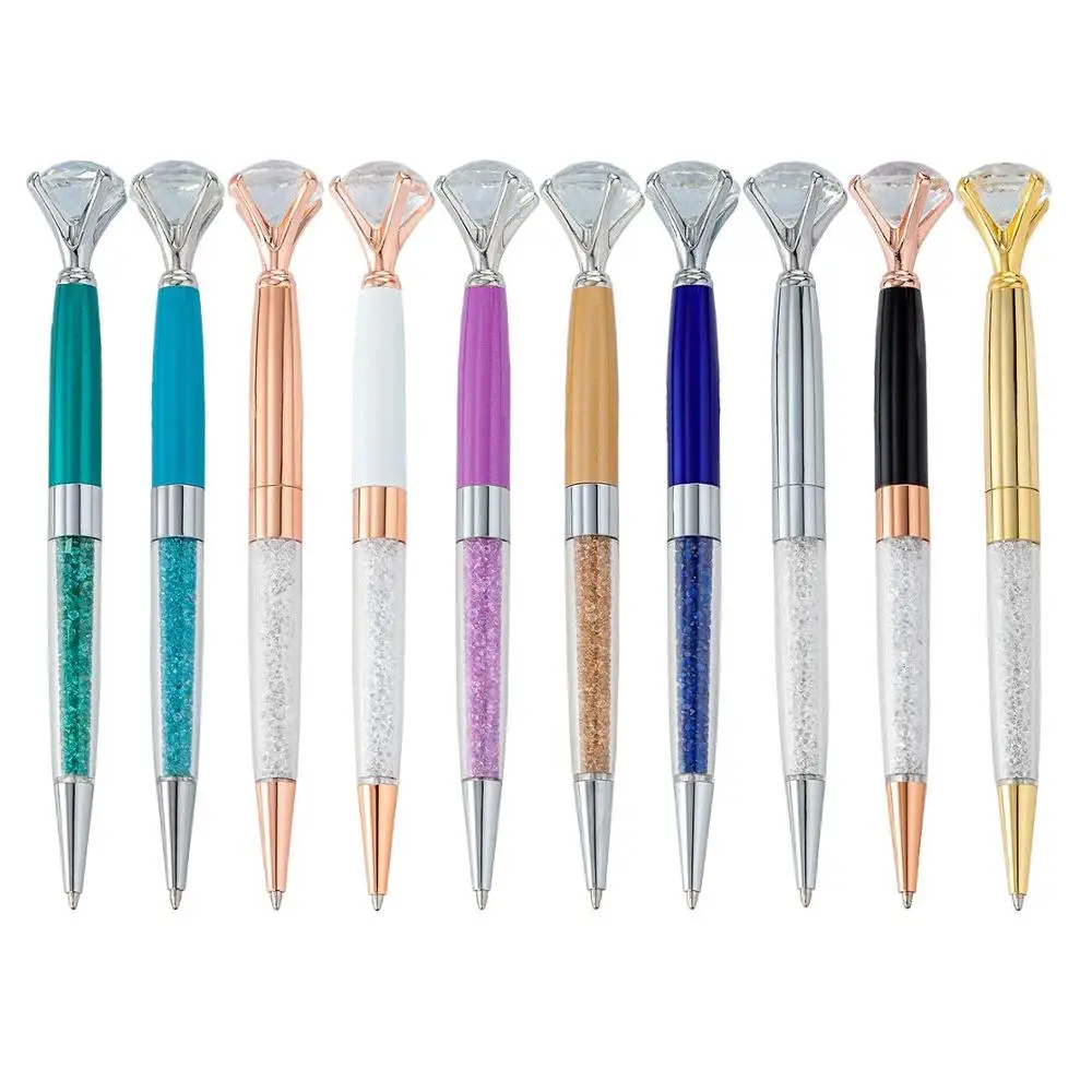 6X Crystal Diamond Pen Stylus Bling Rhinestone Metal Ballpoint Pens,Black Ink 