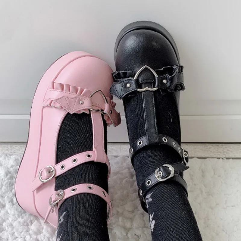Zapatos de salón Mary Jane para mujer, cuñas de plataforma, tacones altos, estilo gótico, Punk, para Cosplay, 2021