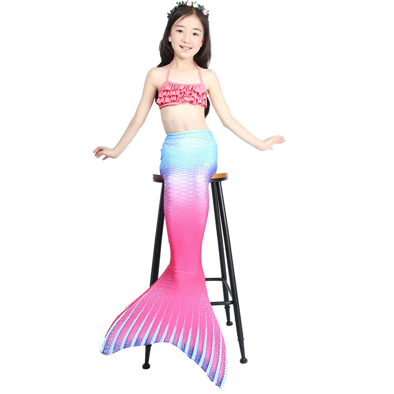 E101 4pcs set Коллекция года, Детский Костюм Русалки с хвостом для плавания и венком, костюм для косплея, детский купальный костюм для девочек, купальник-бикини с хвостом Memaid Flipper - Цвет: E101 4pcs set