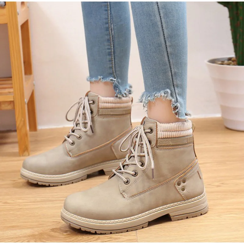 MCCKLE/женские ботильоны на шнуровке; сезон осень-зима; женская обувь на платформе с круглым носком; модная Женская рабочая обувь; повседневная обувь