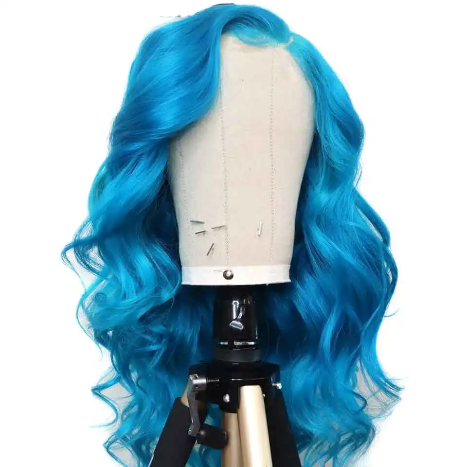 Sky Blue Color Цветной медовый блондин красный синий кружевной передний парик из натуральных волос прозрачный парик 13X6 DeepPart remy волосы парик Омбре M(средний коэффициент - Цвет волос: Sky Blue Color