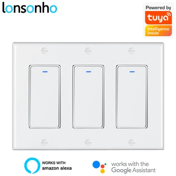 

Lonsonho Tuya Wifi Smart Switch US 1 2 3 Gang Wireless Remote Control Push Button Light Switch Compatible Alexa Google Home