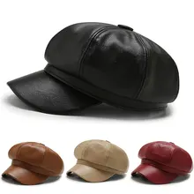 

Fashion Ladies Women Girls Leather Baker Boy Peaked Cap Newsboy Hat Cap