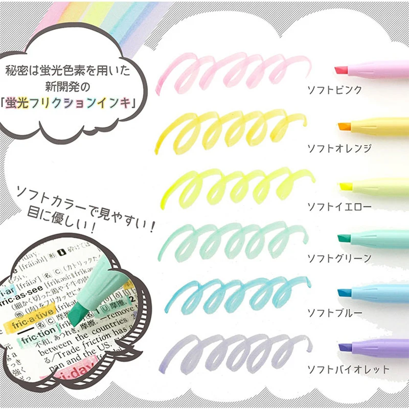 6 шт. флуоресцентные чернила для письма|erasable highlighter|fluorescent penhighlighter eraser |
