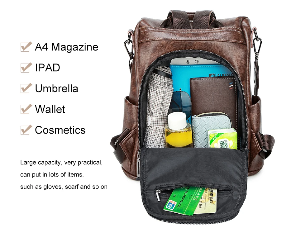 Lovevook, женский рюкзак, Ретро стиль, анти-вор, рюкзаки, школьный рюкзак для девочек-подростков, искусственная кожа, большие сумки на плечо для путешествий