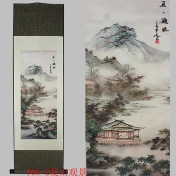 

Chinese silk painting decoration scroll painting Summer mountain view