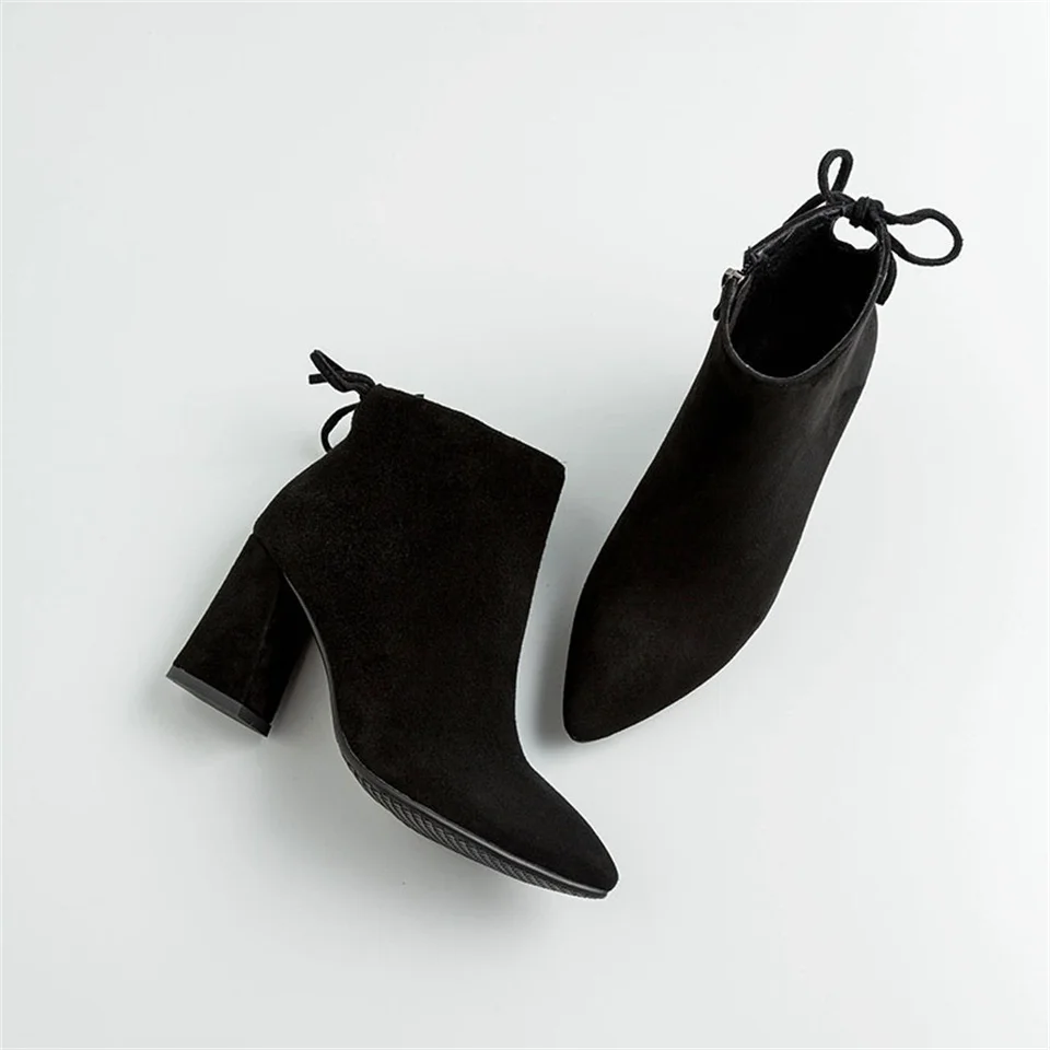 

Women's ankle boots sheep suede fabric side zipper pointed toe thick high heel 2019 autumn and winter fashion women boots