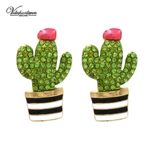 Vodeshanliwen Мода кактус кольцеобразные серьги дизайн горный хрусталь серьги гвоздики для женщин вечерние аксессуары