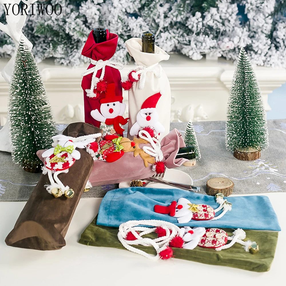 

YORIWOO Merry Christmas Wine Bottle Cover Santa Claus Christmas Decorations for Home 2019 Xmas Tree Kids Birthday Party Supplies