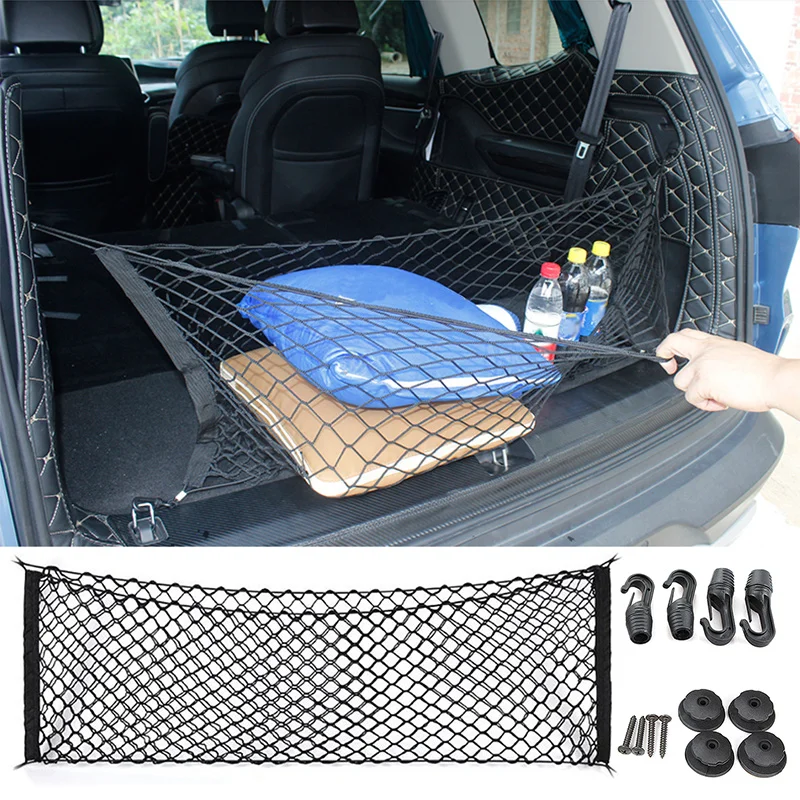Универсальная сетка для багажника автомобиля Органайзер для хранения в багаже нейлоновая растягивающаяся эластичная сетка с 4 пластиковыми крючками автомобильные аксессуары