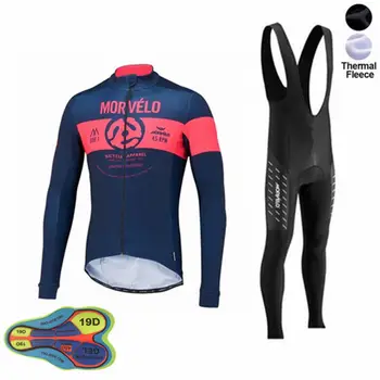 

TEAM Men MORVELO Winter Thermal Fleece Riding Cycling Jersey Bicycle 19D Gel Pants Sets Ciclismo bicicleta Clothes